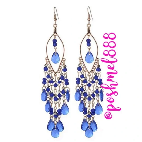 .::GoddessWear::.Boho CrystalBlue Water Drop Tassel Chandelier Statement… - Picture 2 of 3